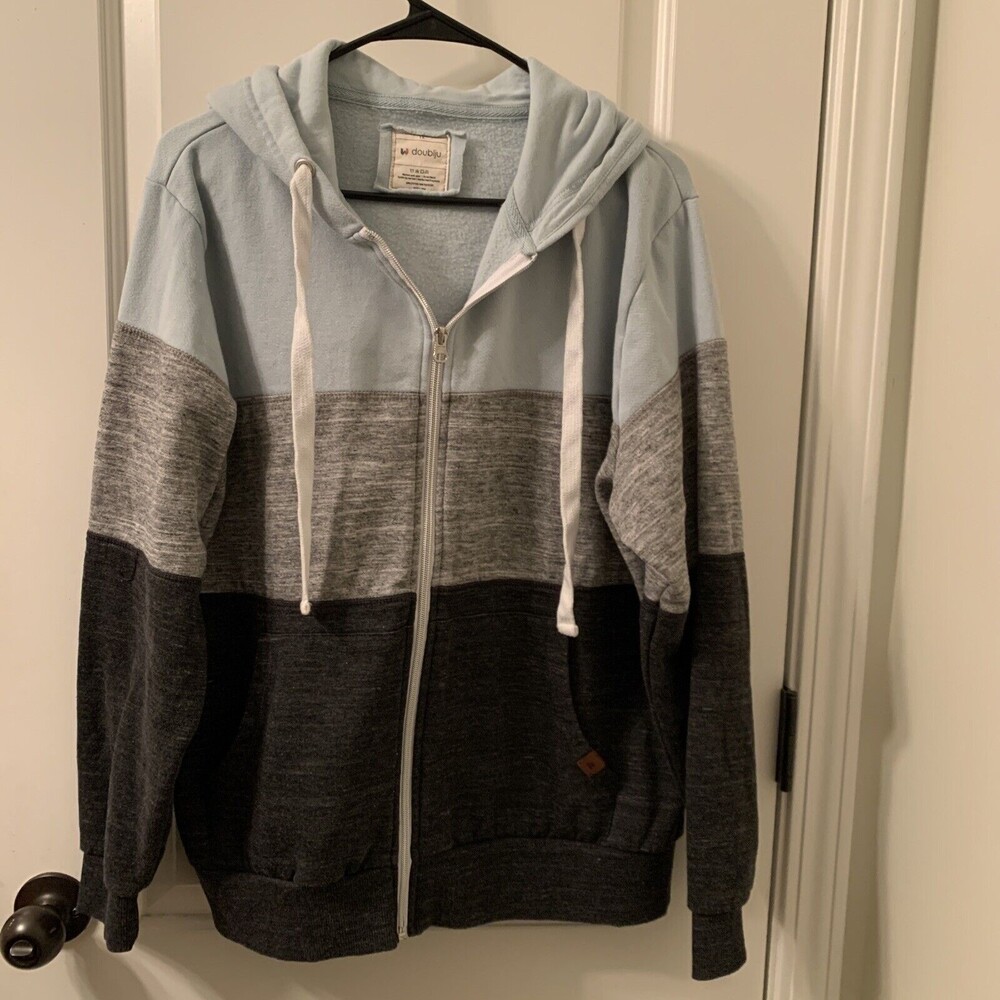 Doublju Women's Plus Size 1X Striped Zip Up Hoodie Sweatshirt Multicolor